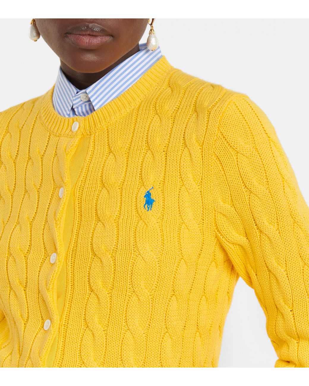 Polo Ralph Lauren Cable-knit Cotton Cardigan in Yellow | Lyst
