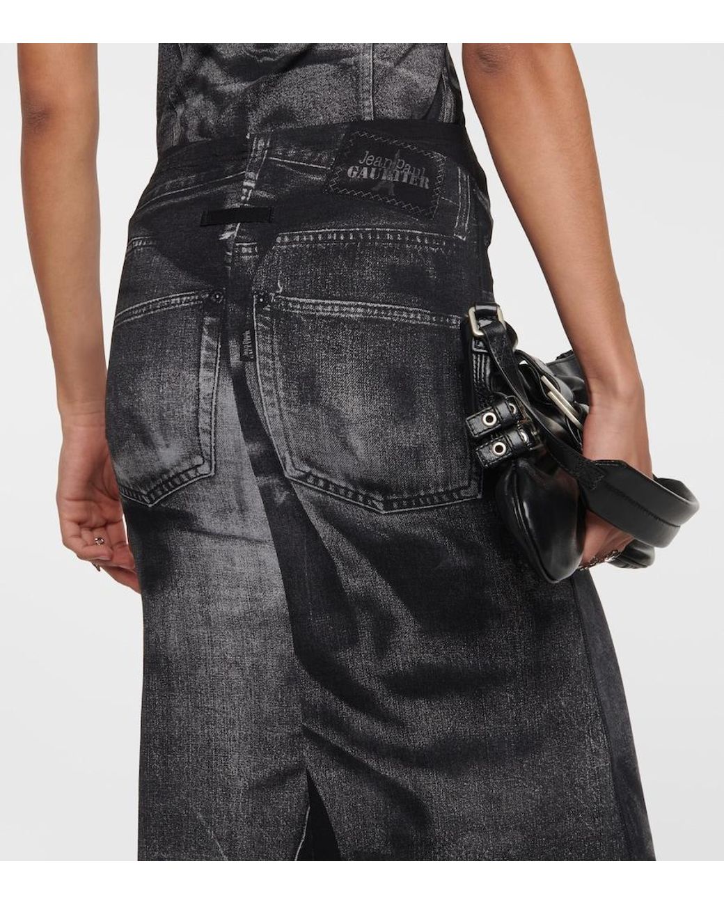 Jean Paul Gaultier Black Trompe L'Oil Jersey Maxi Skirt