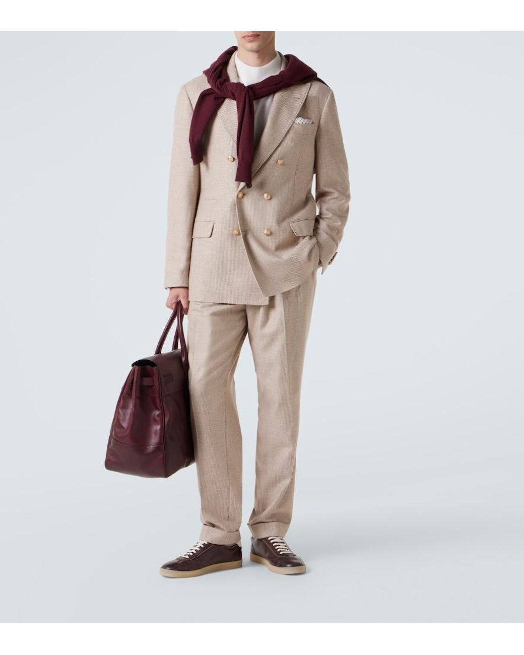 Brunello Cucinelli Natural Houndstooth Cashmere And Silk Suit Jacket for men