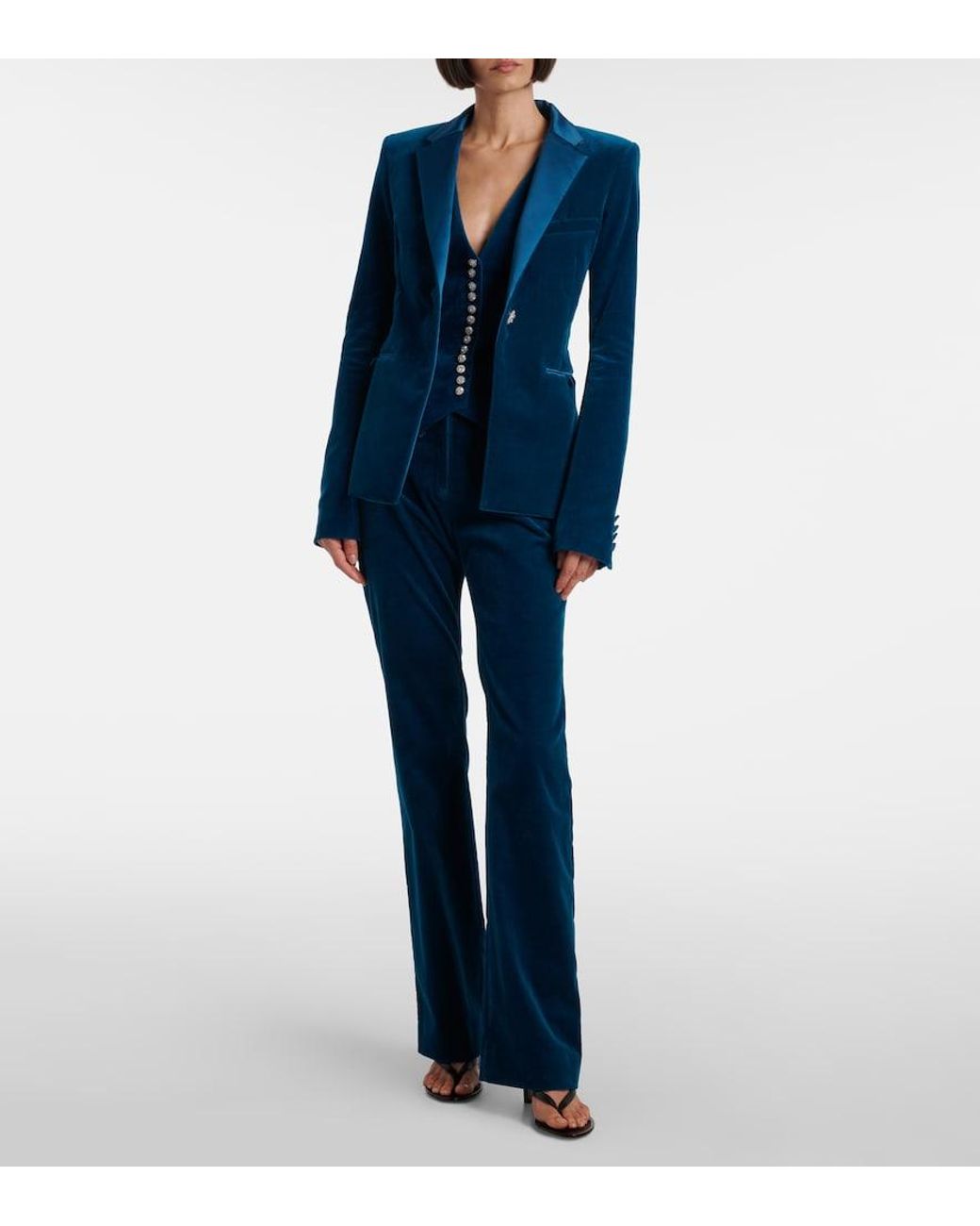 Rabanne Blue Cotton-Blend Velvet Flared Pants