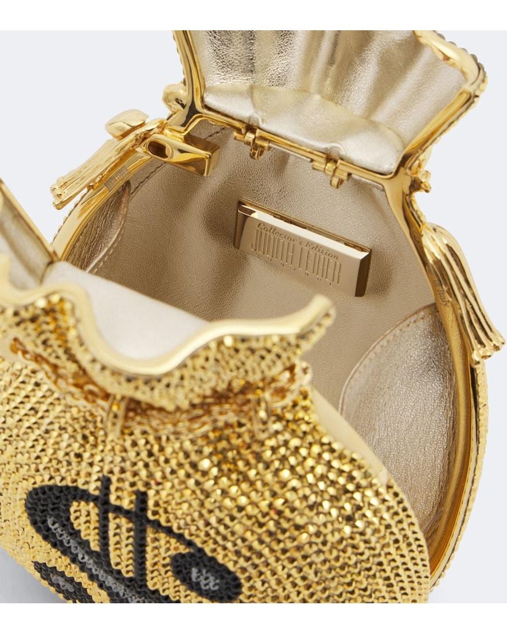 Judith Leiber Metallic Money Bag Crystal-Embellished Clutch