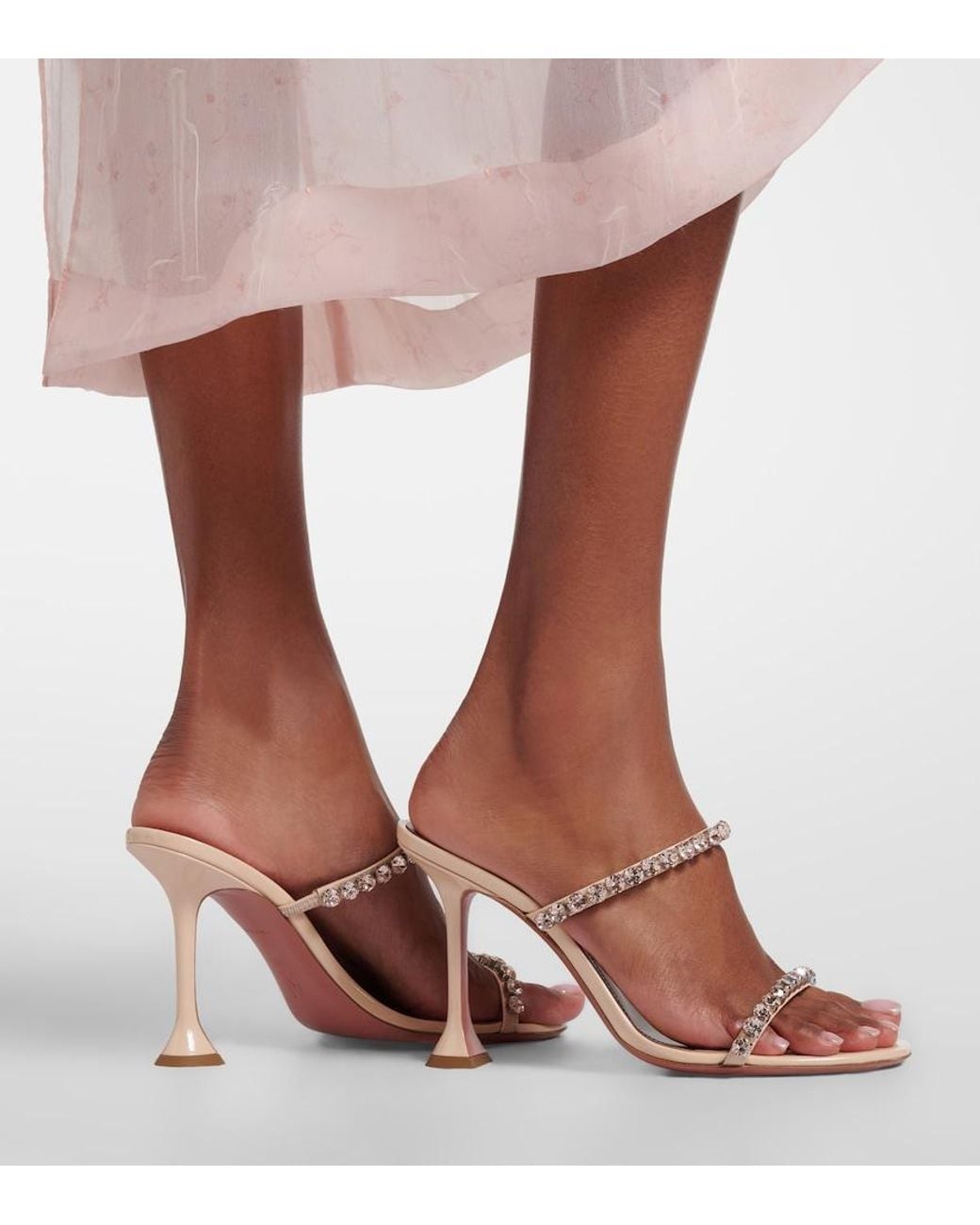 AMINA MUADDI Pink Gigi Crystal-Embellished Leather Sandals