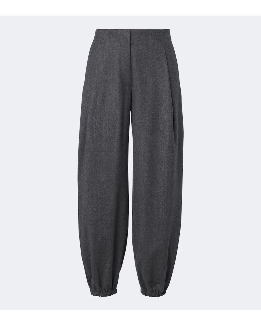 Max Mara Gray Wool-Blend Flannel Balloon Pants