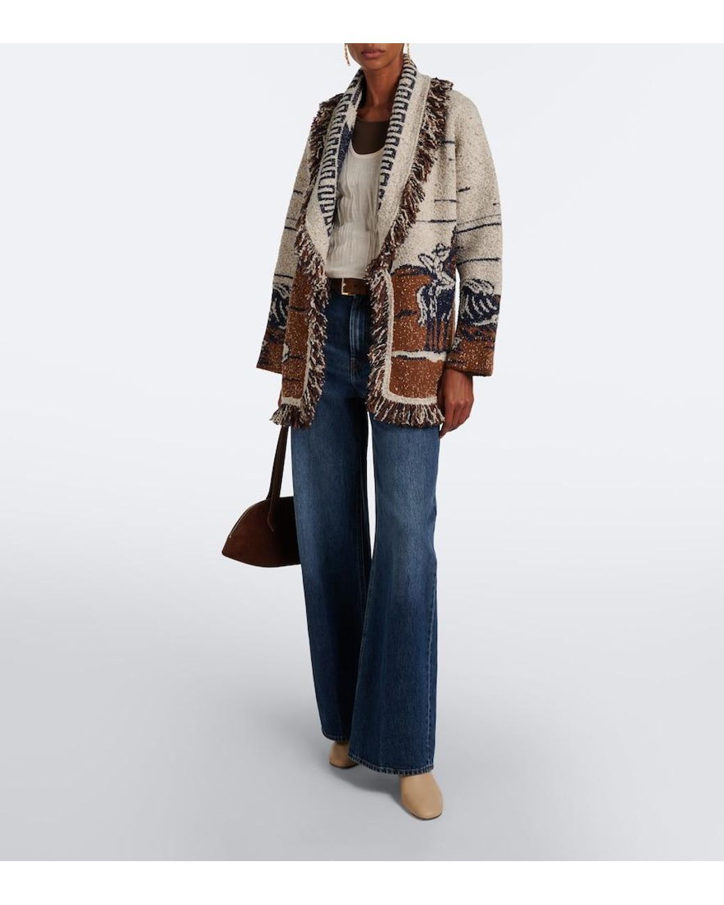 Alanui White Riding The Waves Cotton And Wool Blend Cardigan