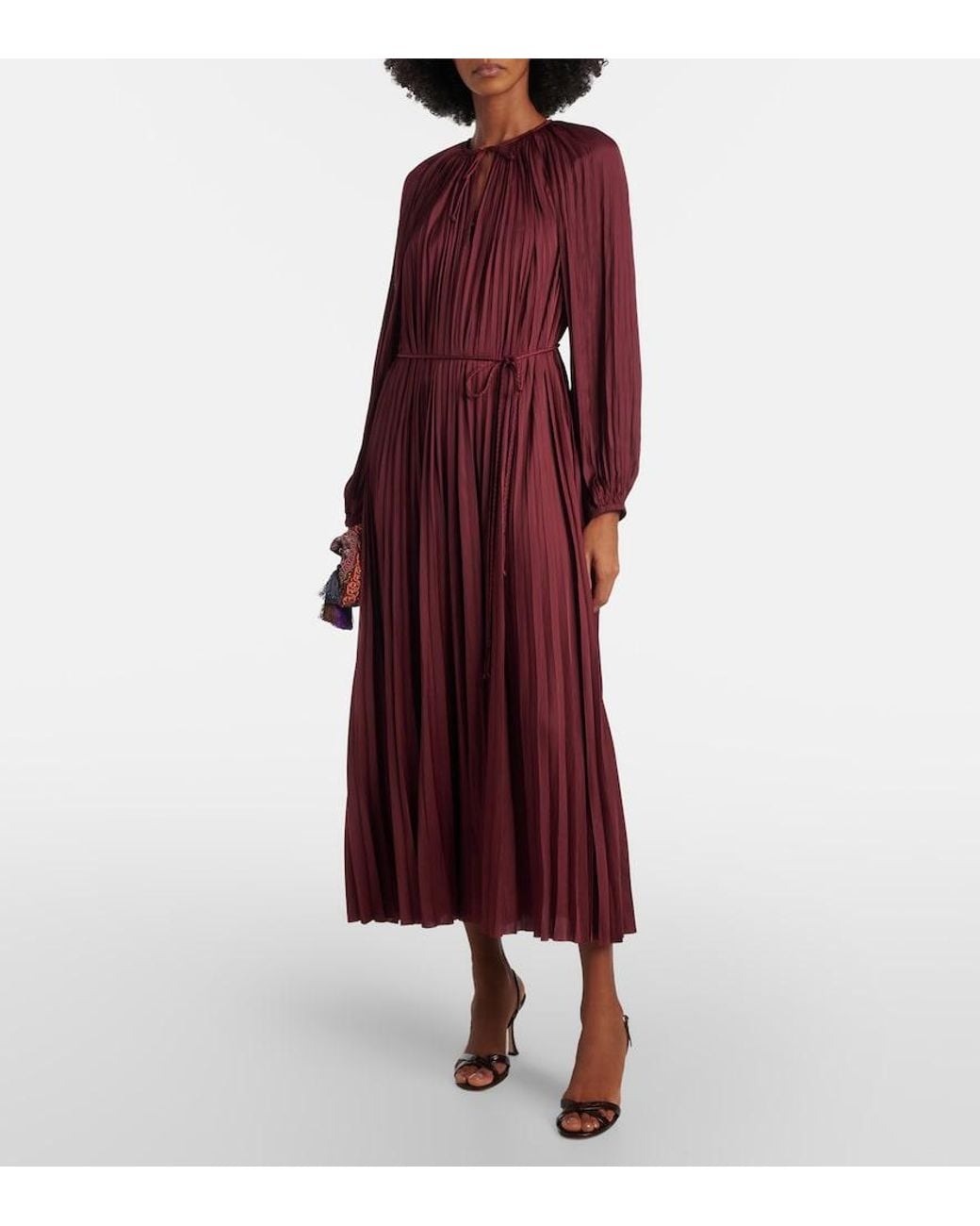 Ulla Johnson Red Alexia Satin Plisse Midi Dress