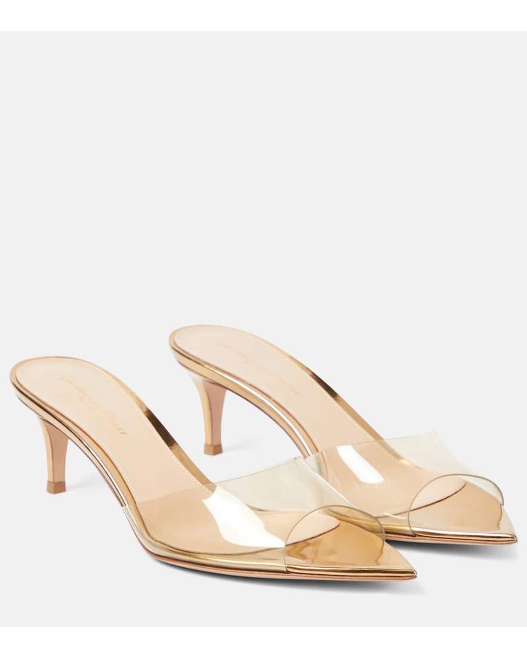 Gianvito Rossi>>エル 85 TPUミュール Elle 85 TPU and patent leather mules in brown - Gianvito