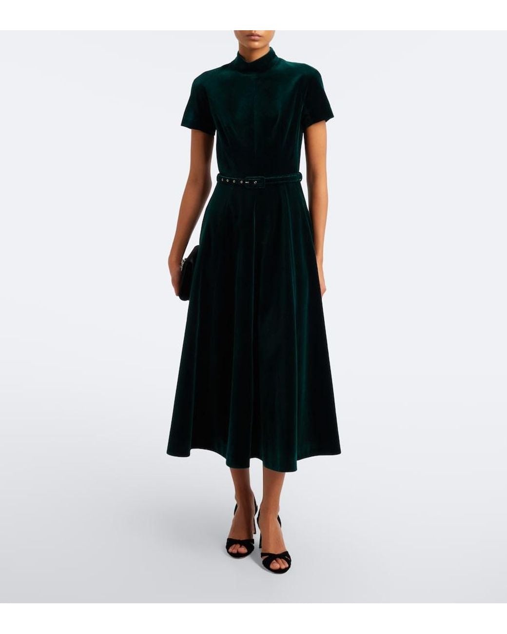 Emilia Wickstead Black Camilla Belted Cotton Velvet Midi Dress