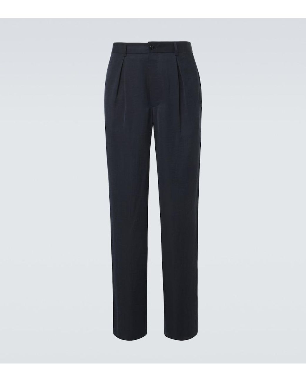 Giorgio Armani Blue Pleated Satin Wide-Leg Pants for men