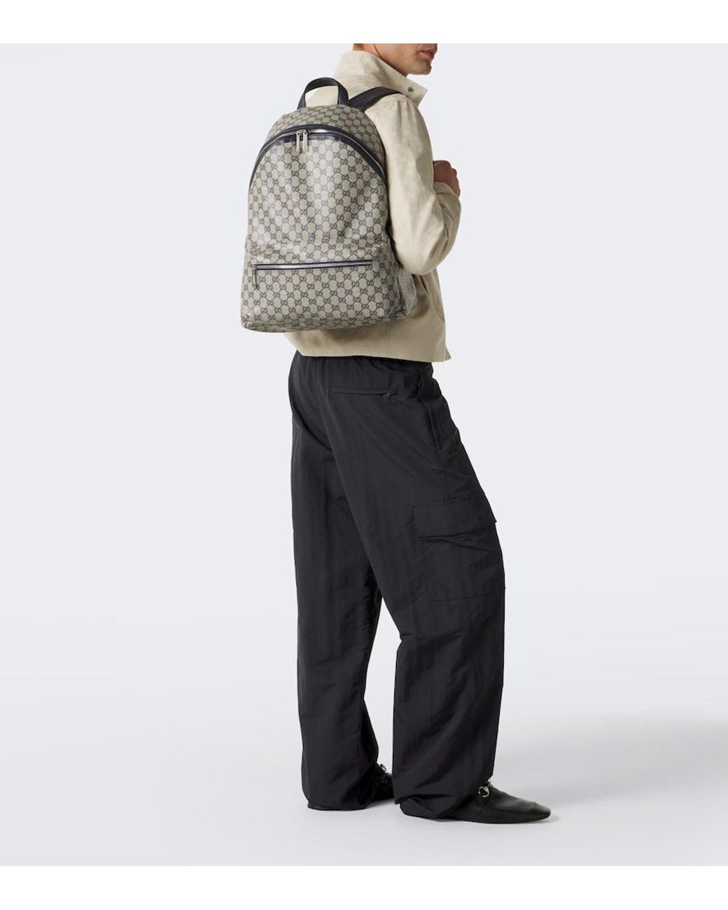 Gucci Gray Essence Classic Medium Gg Canvas Backpack for men