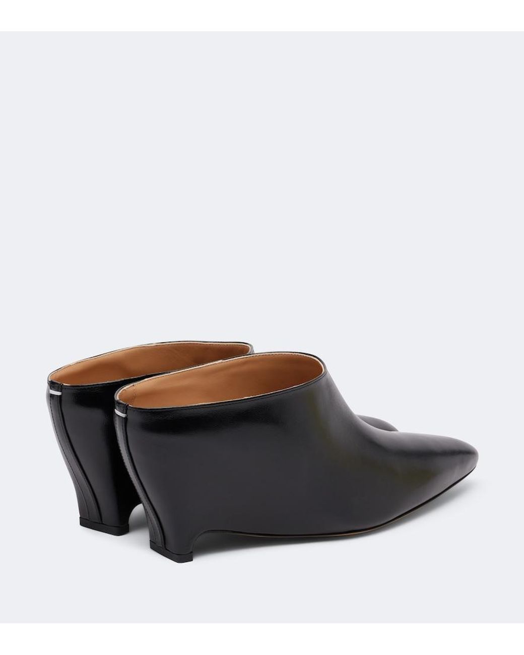 Maison Margiela Black Heel-Less Leather Wedge Mules