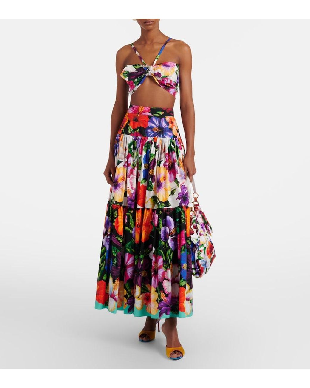 Dolce & Gabbana Multicolor Bow-Detail Floral Cotton Bra Top