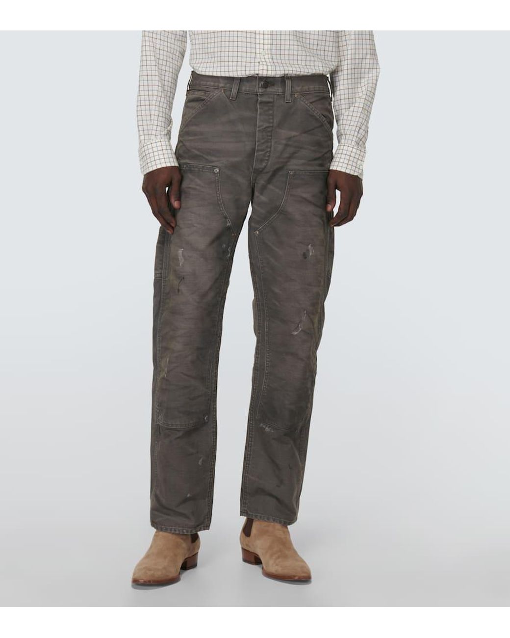 RRL Jenkins Distressed Cotton Canvas Pants in Gray for Men