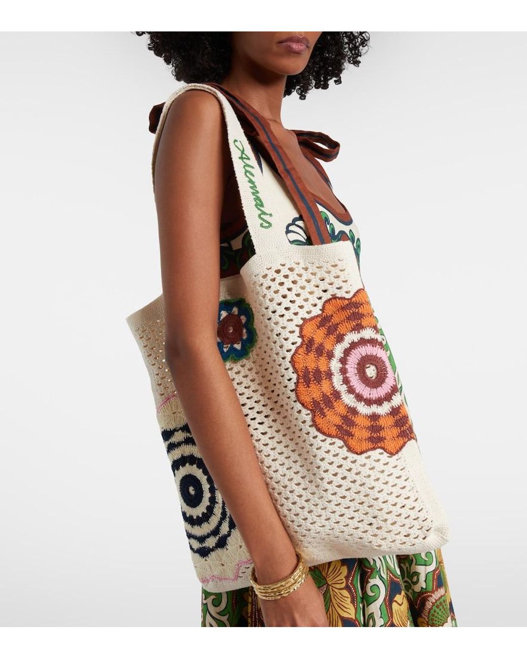 ALÉMAIS White Medium Crochet Tote Bag