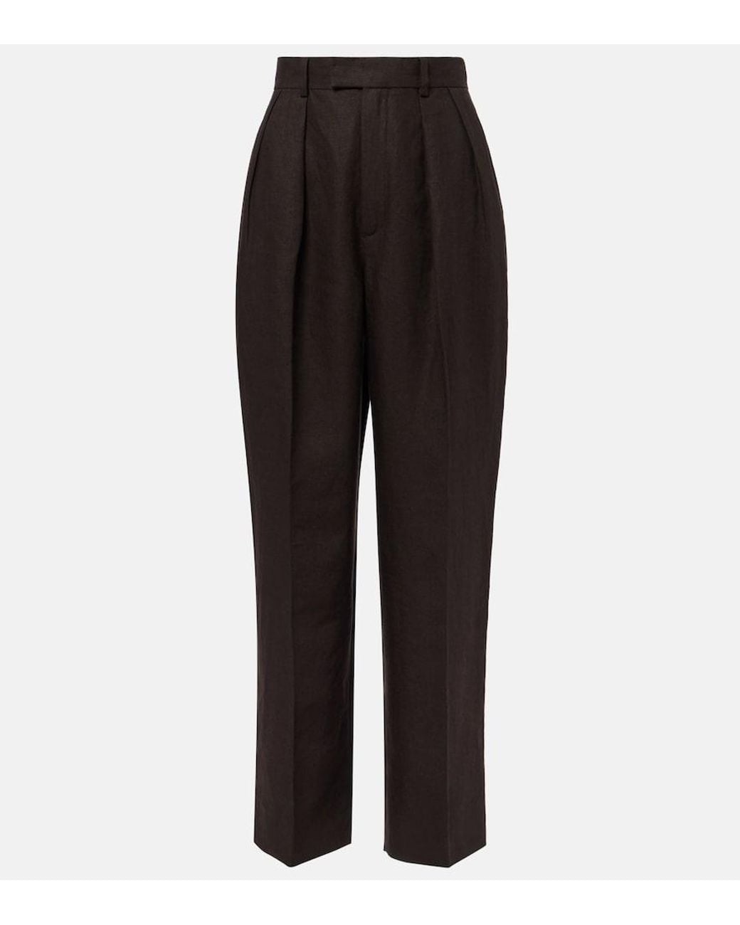 Loro Piana Black High-Rise Linen Straight Pants