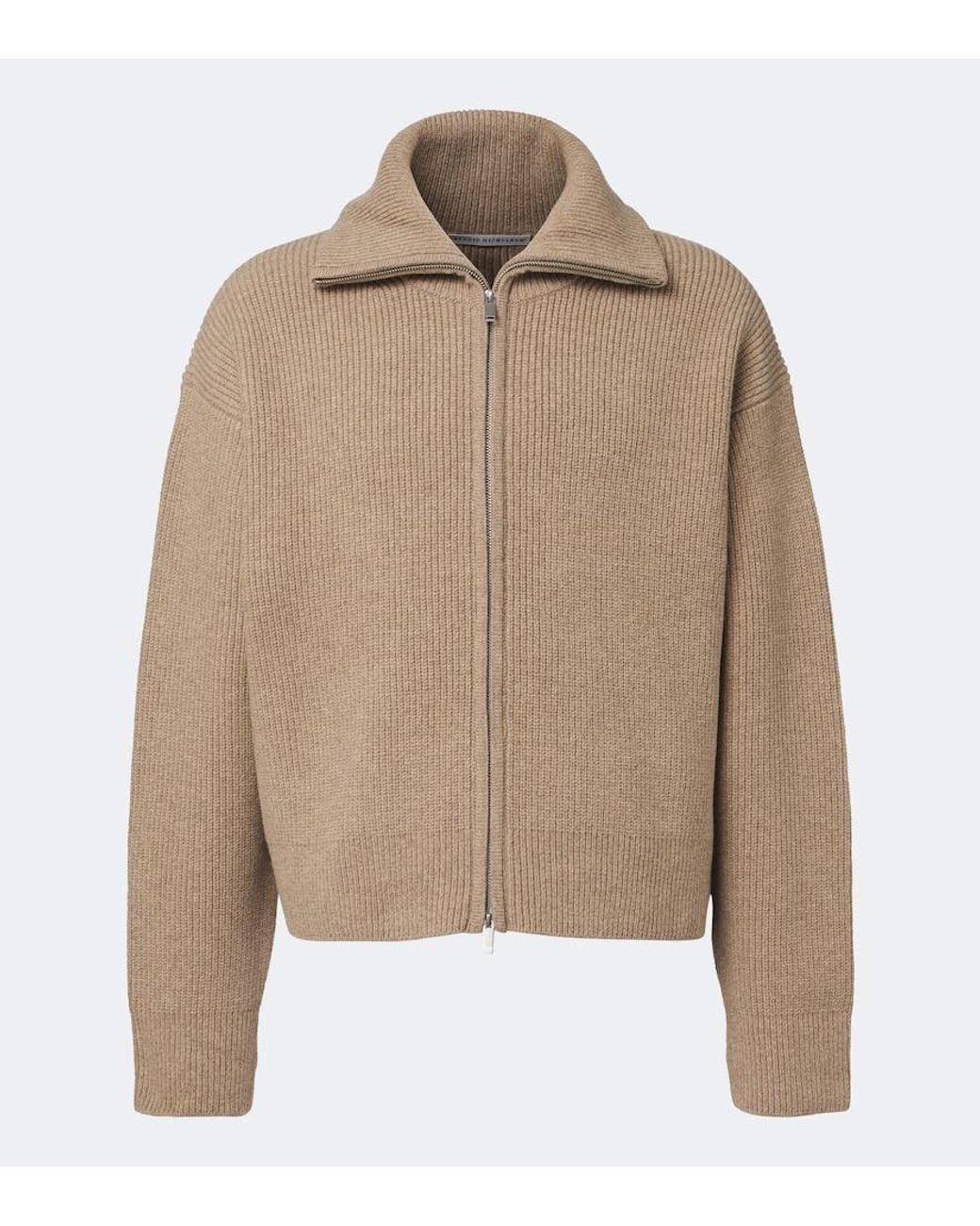Studio Nicholson Natural Ribbed-Knit Wool Zip-Up Sweater for men