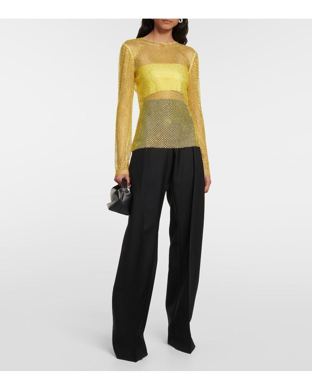 GIUSEPPE DI MORABITO Yellow Crystal-Embellished Mesh Top
