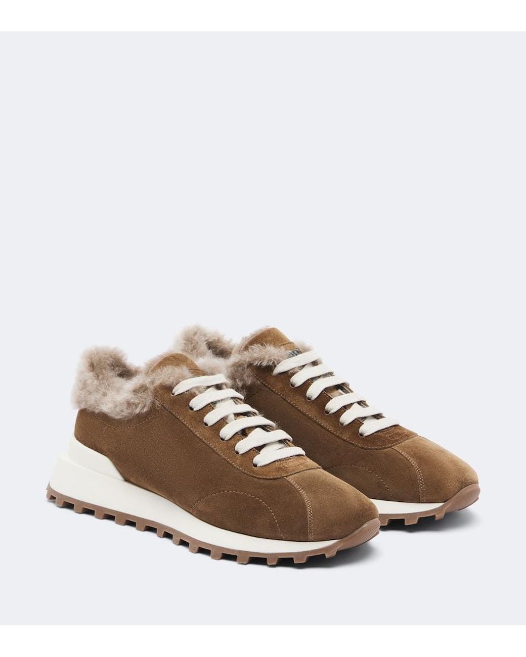 Brunello Cucinelli Brown Monili Shearling-Lined Suede Sneakers