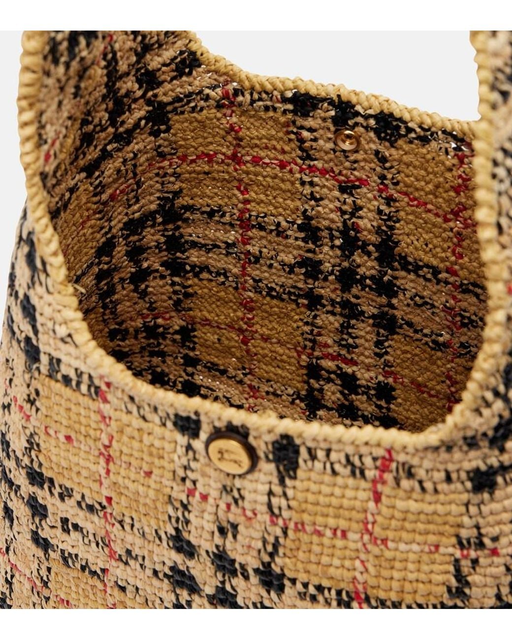 Burberry Metallic Check Medium Raffia Tote Bag
