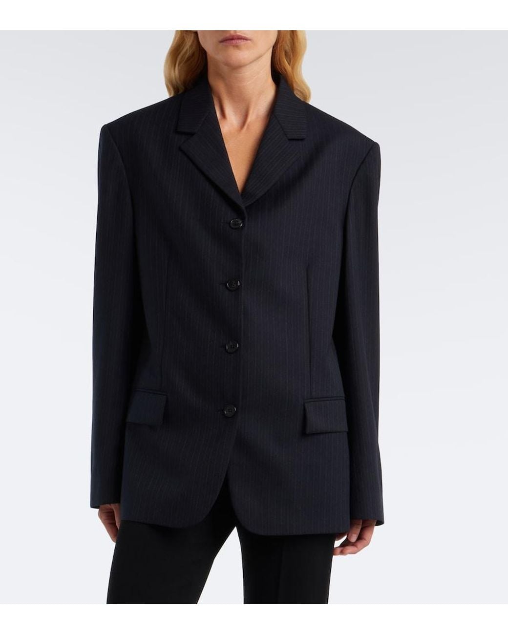 The Row Blue Gelda Chalk Stripe Wool Blazer