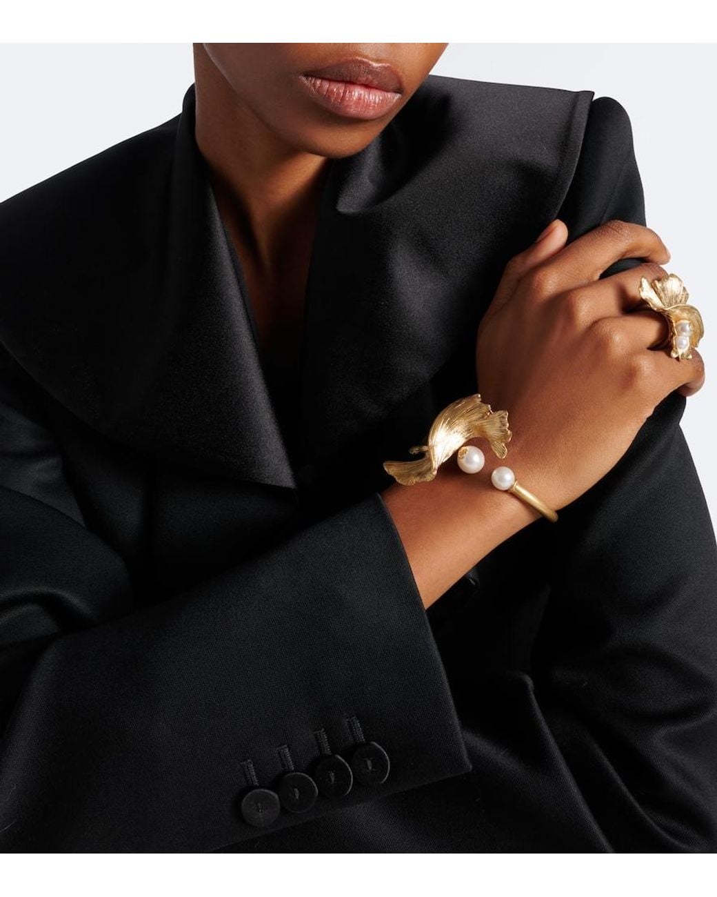 Jimmy Choo Metallic Wave Embellished Cuff Bracelet