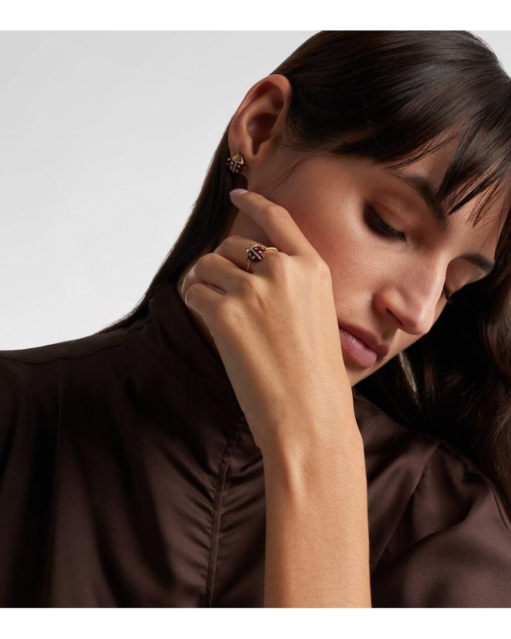 Yvonne Léon White Ring Coccinelle Mini Aus 9Kt Gelbgold (375/1000) Mit Diamanten Und Achat