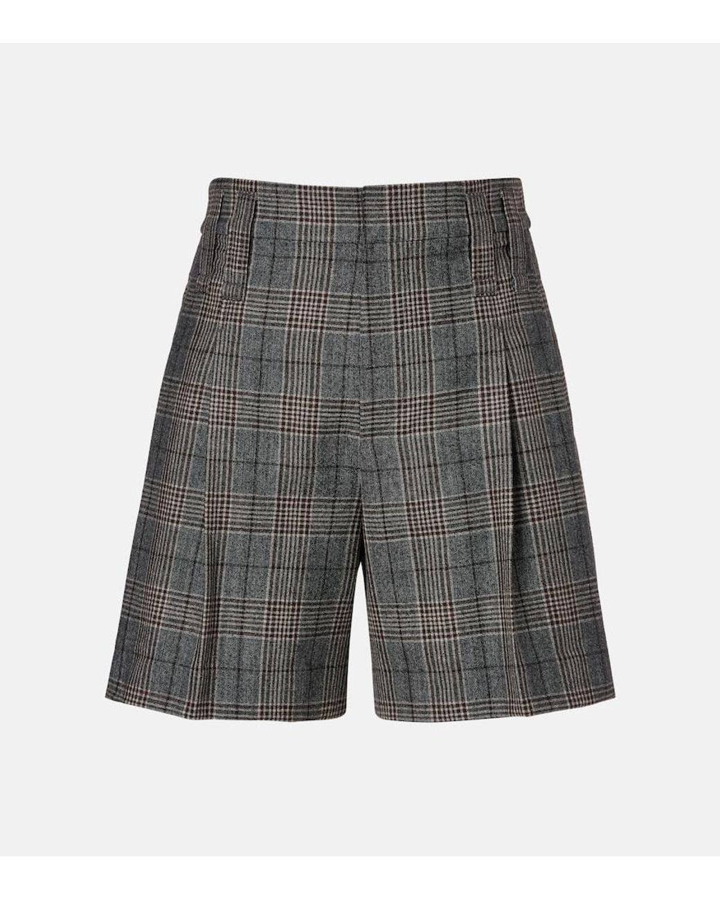 Brunello Cucinelli Gray Checked Virgin Wool Shorts