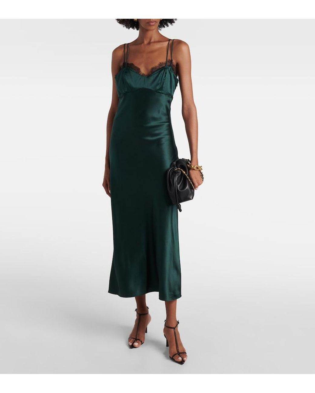 Veronica Beard Green Bixie Silk-Blend Satin Slip Dress