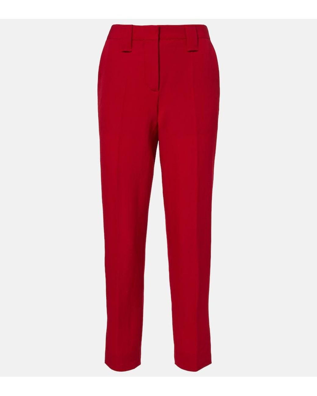 Versace Red Virgin Wool Slim Pants