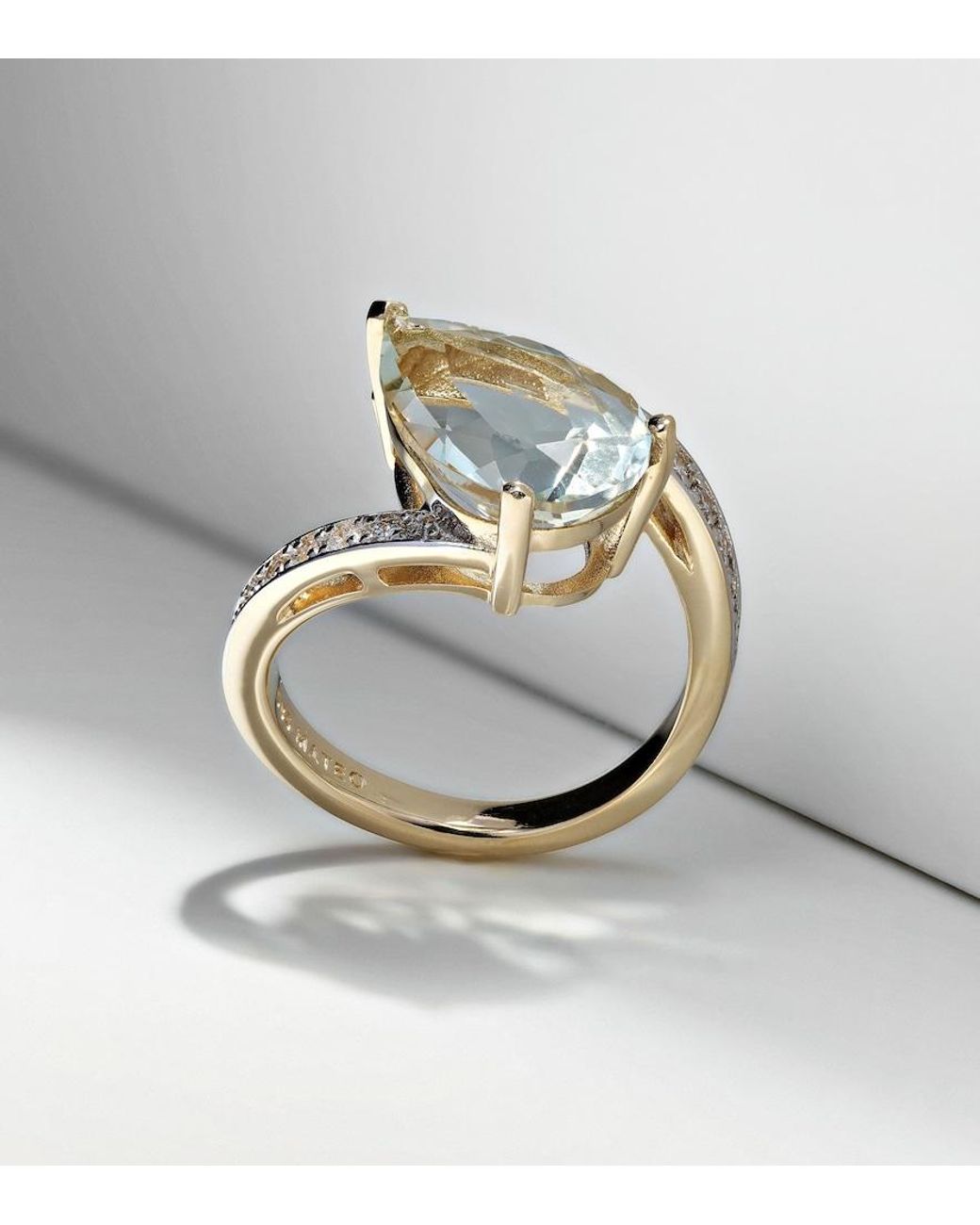 Mateo White Slanted 14Kt Ring With Amethyst And Diamonds