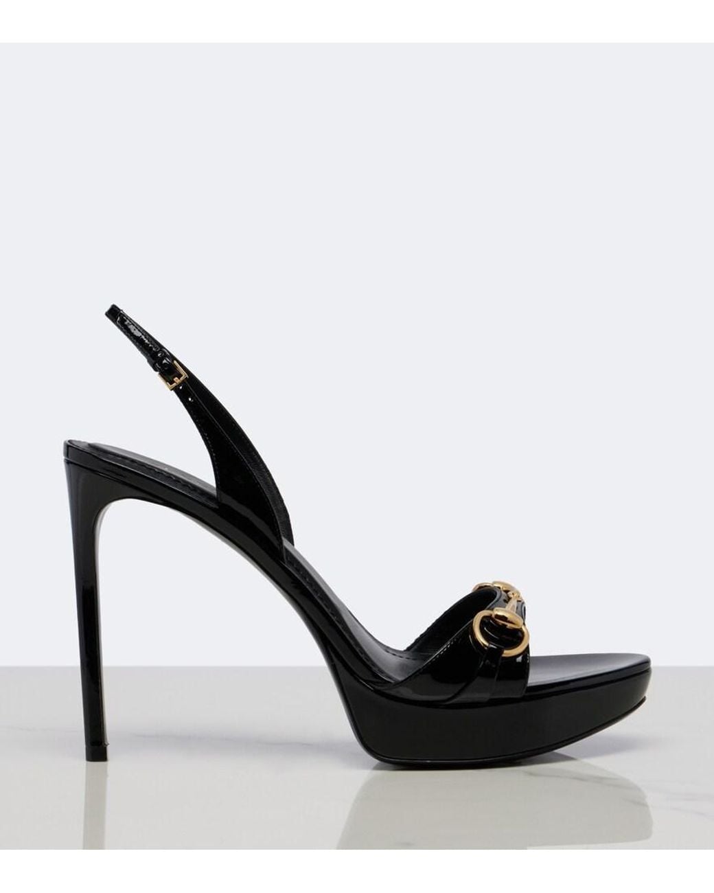 Gucci Black Donna Patent Leather Platform Sandals