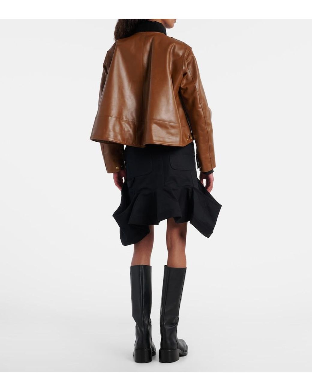 Sacai Brown X Carhartt Asymmetric Leather Jacket