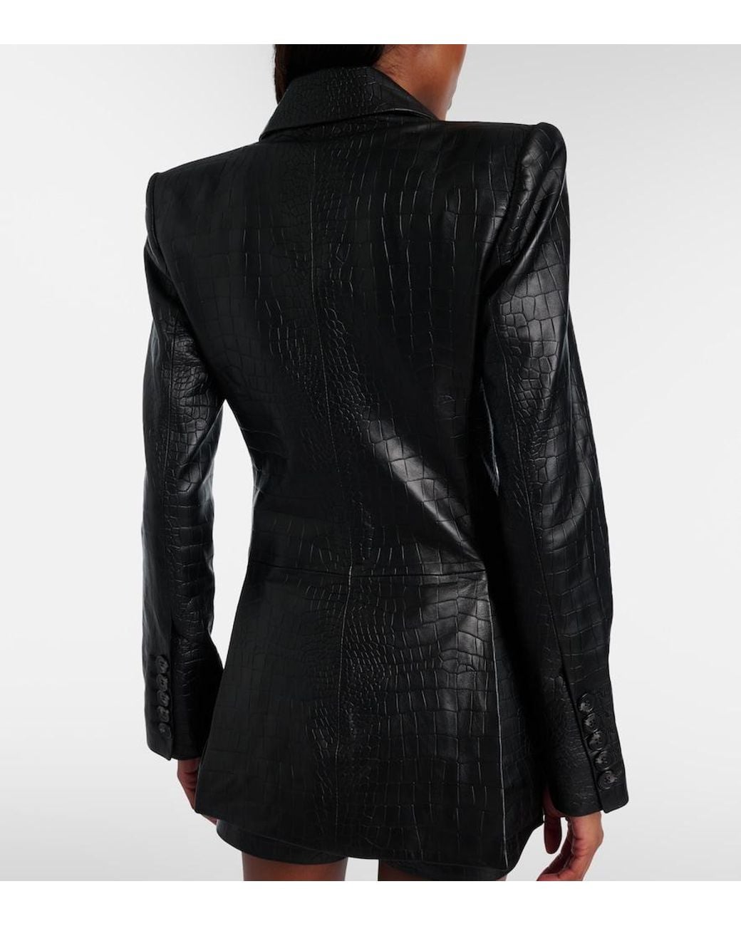 Alex Perry Black Croc-Effect Leather Blazer