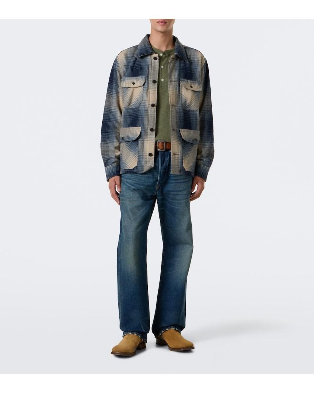 RRL Blue Plaid Wool Twill Shirt for men