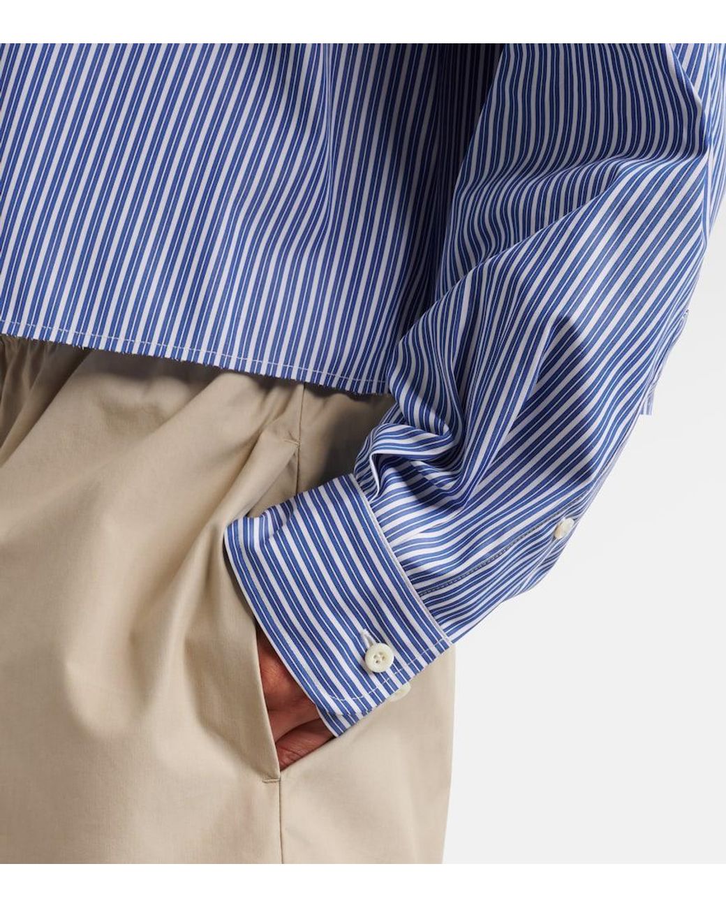 Miu Miu Blue Striped Cropped Cotton Poplin Shirt