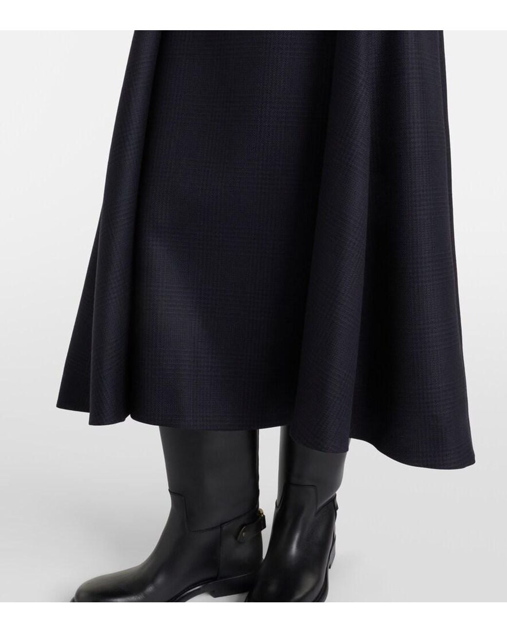 Burberry Black Prince Of Wales Check Wool Midi Dress