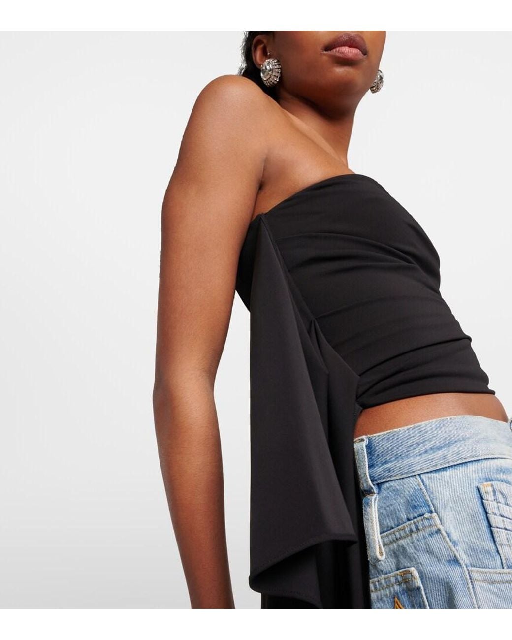 The Attico Black Embellished Off-Shoulder Top