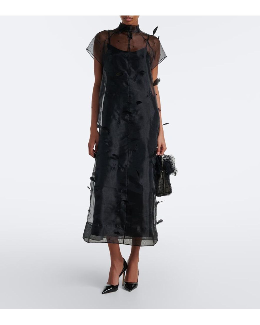 Jonathan Simkhai Black Pauline Feather-Trimmed Organza Midi Dress