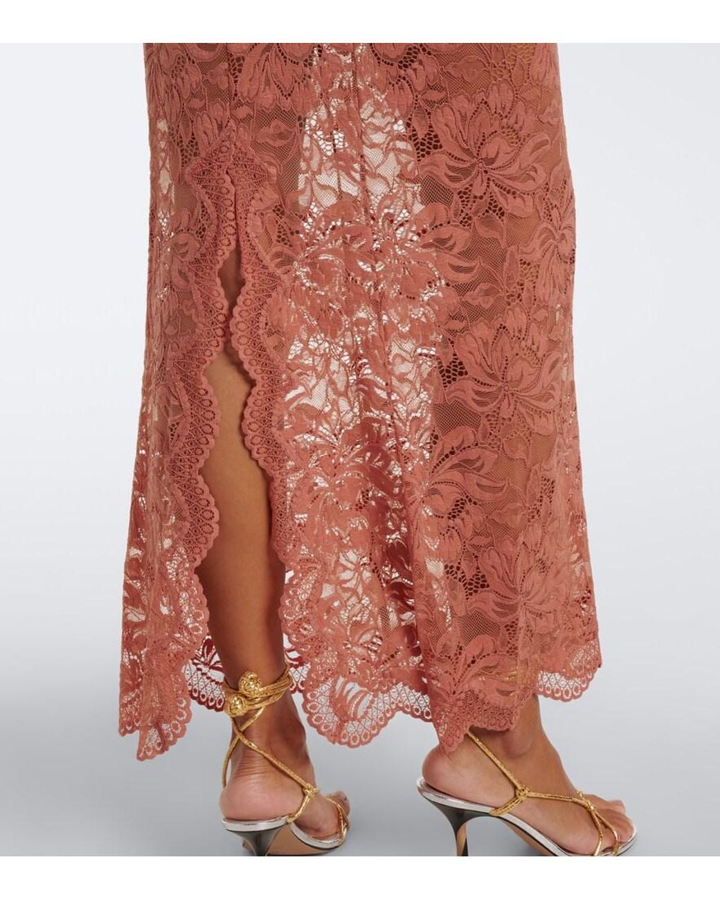 Rabanne Pink Lace And Satin Maxi Dress