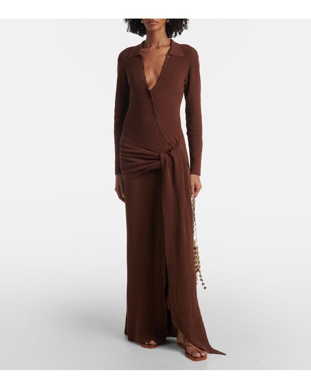 AYA MUSE Brown Saros Draped Cotton-Blend Maxi Dress