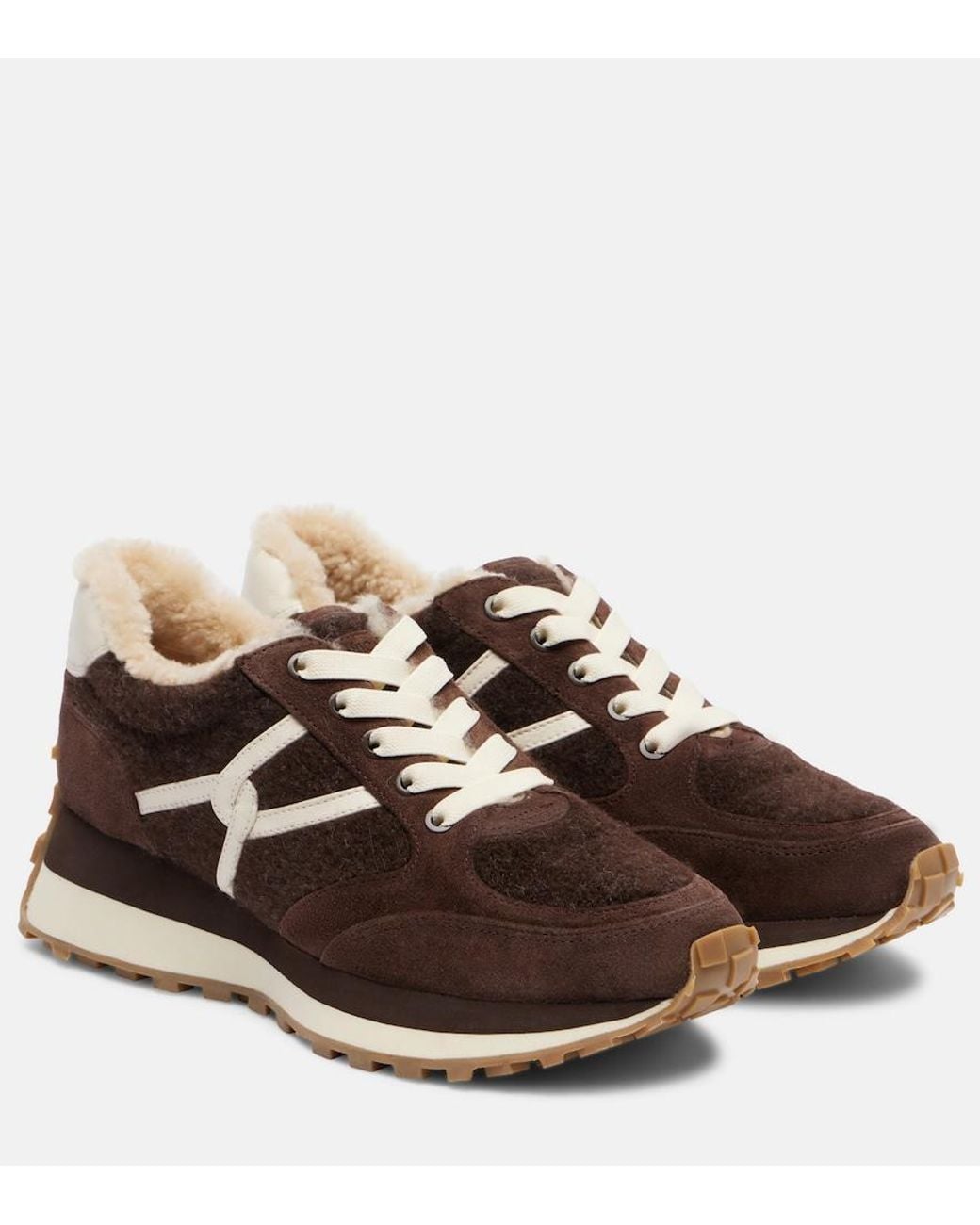 Veronica Beard Brown Valentina Suede-Trimmed Leather Sneakers
