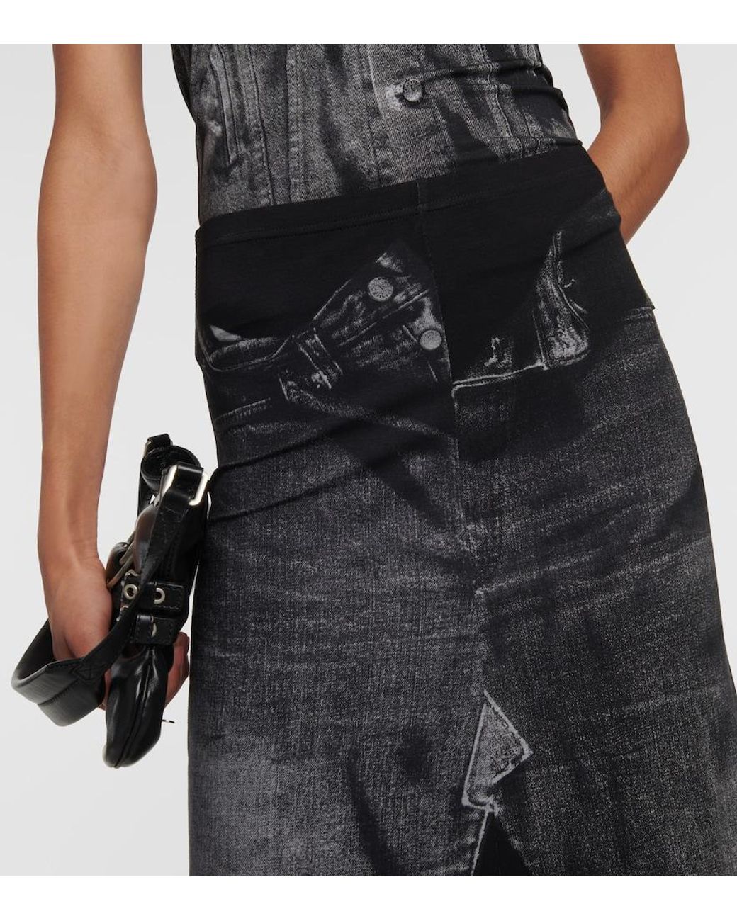 Jean Paul Gaultier Black Trompe L'Oil Jersey Maxi Skirt