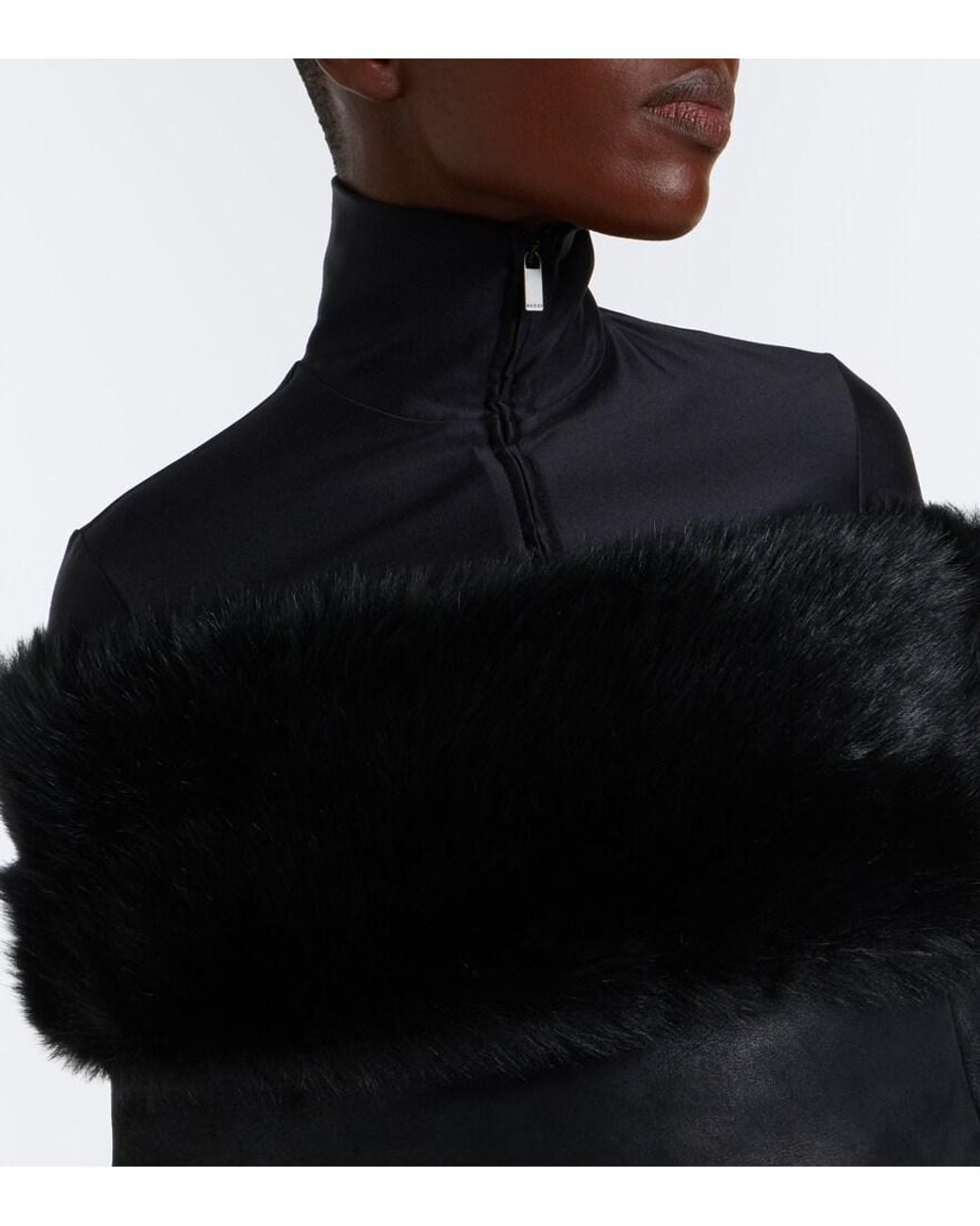 Gucci Black Off-Shoulder Shearling Crop Top