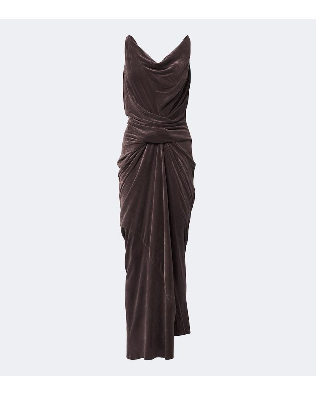 Rick Owens Brown Strutter Draped Gathered Velvet Maxi Dress