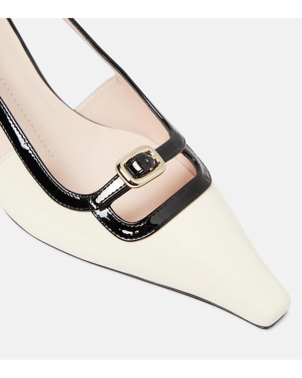 Roger Vivier White Patent Leather Slingback Flats
