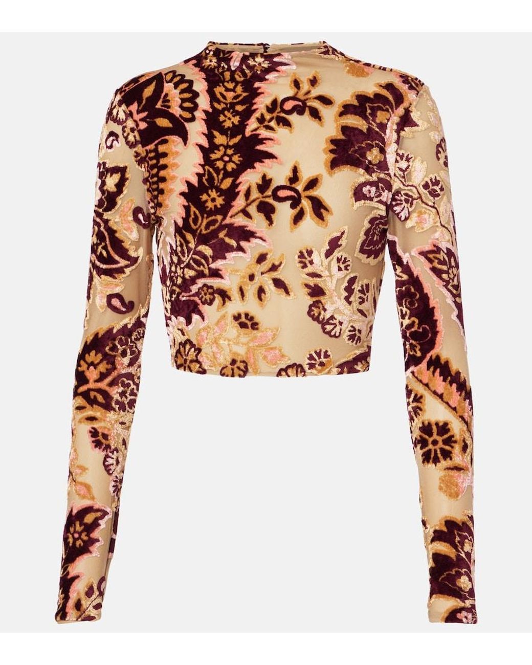 Etro White Paisley Tulle And Velvet Jacquard Crop Top