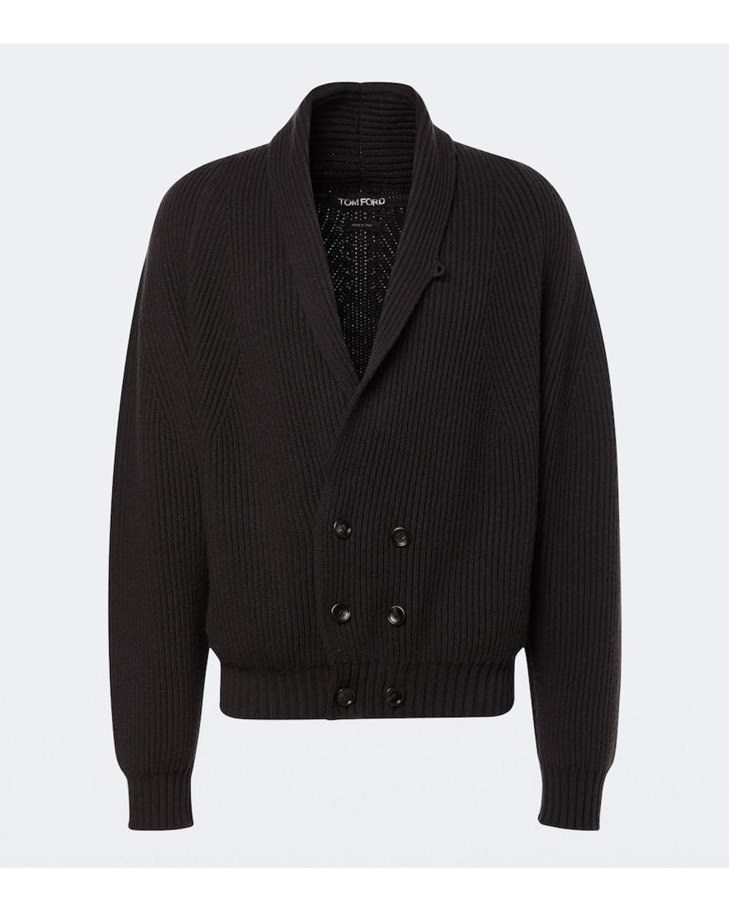 Tom Ford Black Ribbed-Knit Cashmere And Wool Cardigan for men