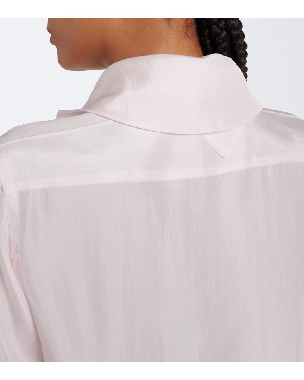 Prada Pink Tie-Neck Silk Poplin Shirt
