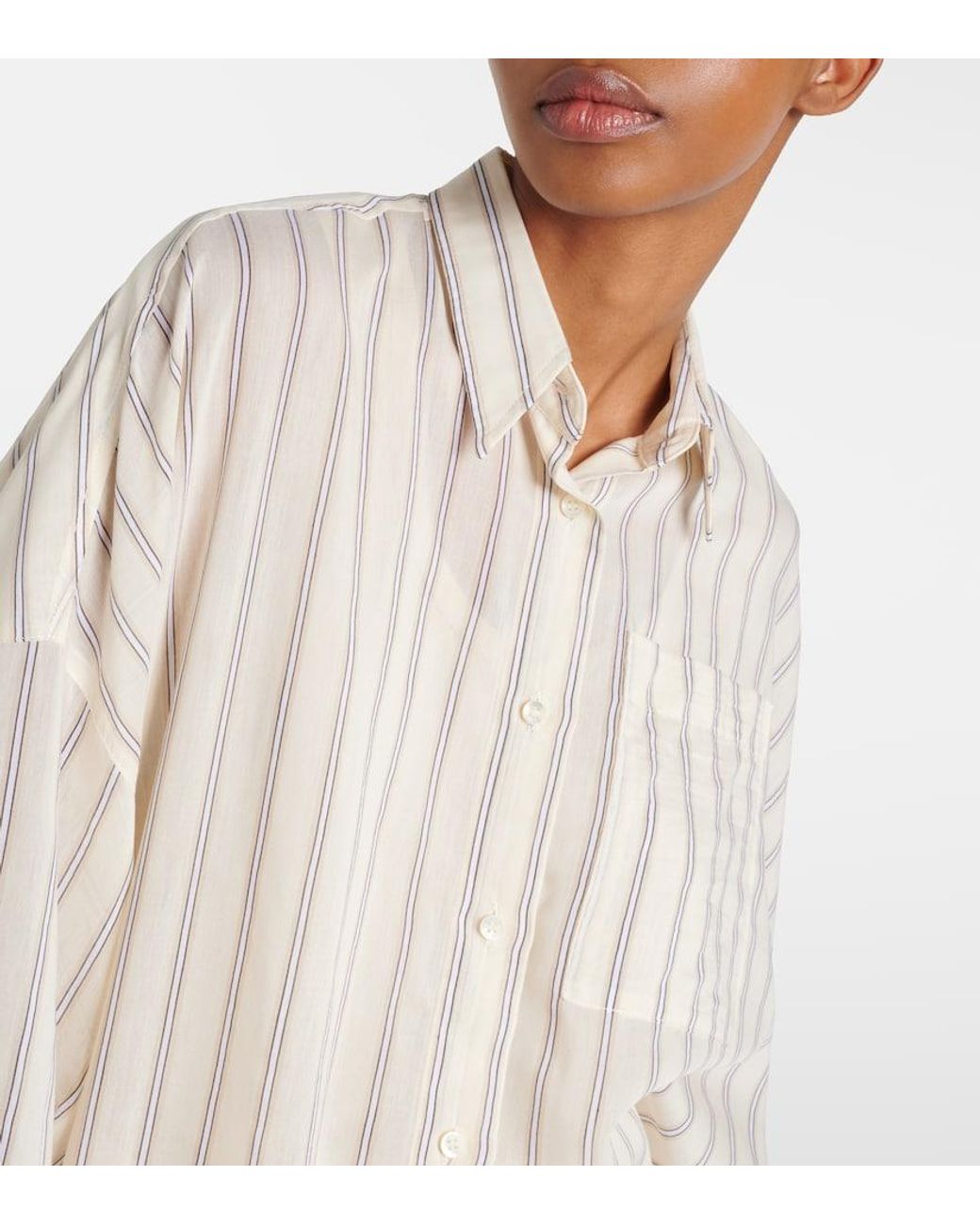 Brunello Cucinelli White Striped Cotton And Silk Shirt