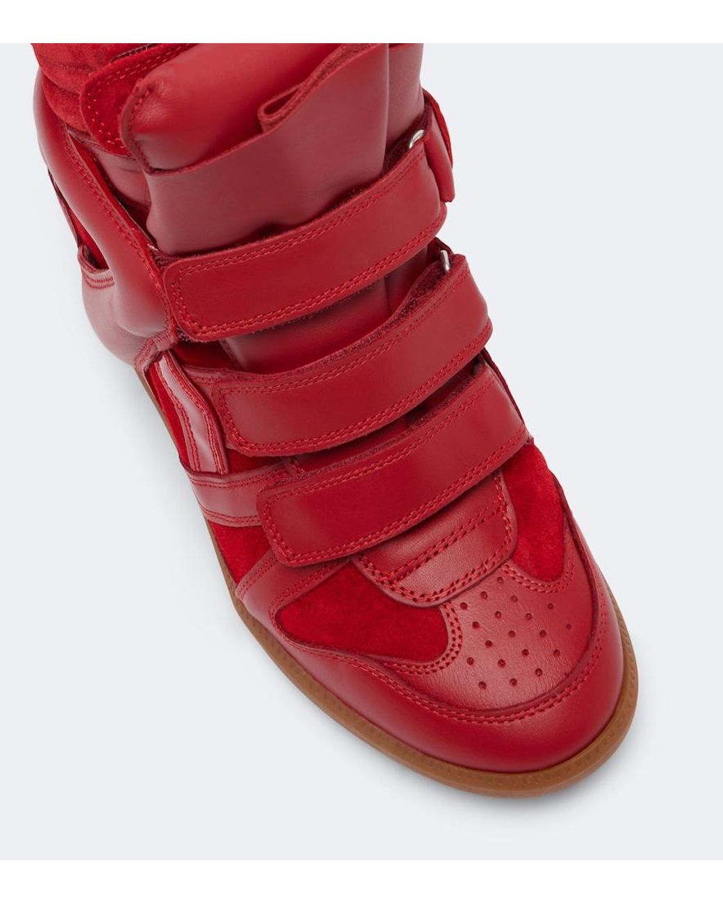 Isabel Marant Red Beckett Leather And Suede Wedge Sneakers