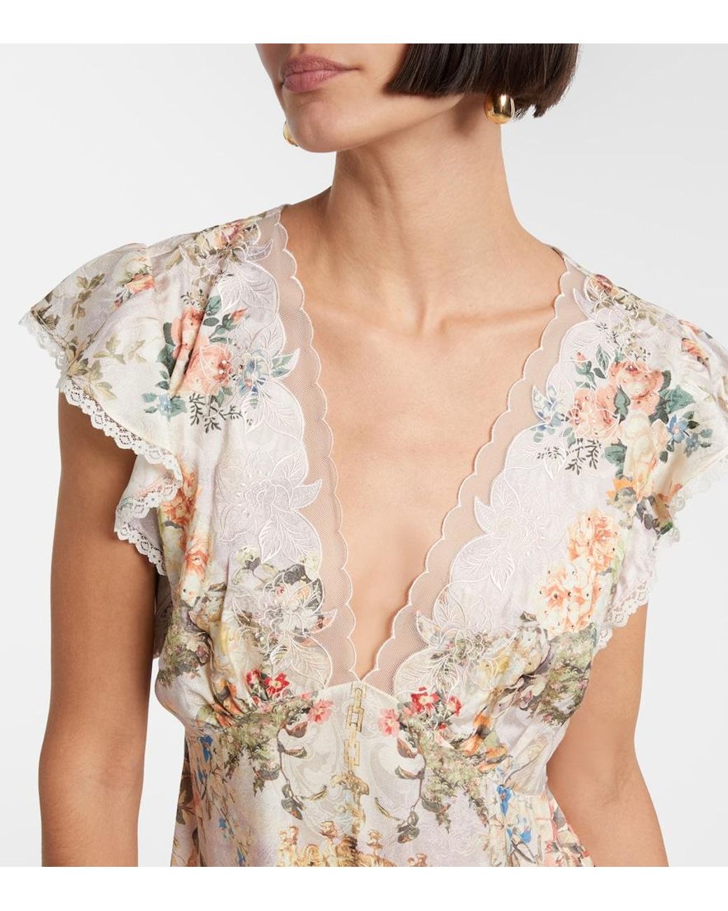 Camilla Natural Embellished Floral Lace-Trimmed Minidress